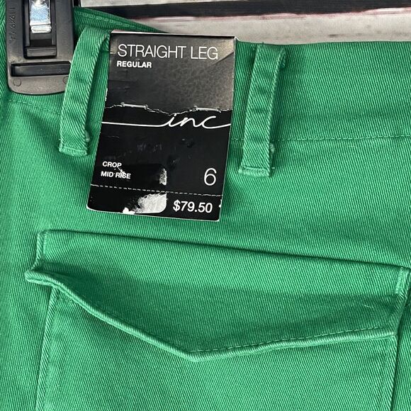 INC International Concepts SZ 6 Straight Leg Crop Jeans Mid-Rise Zip Ankle Green - Picture 9 of 12